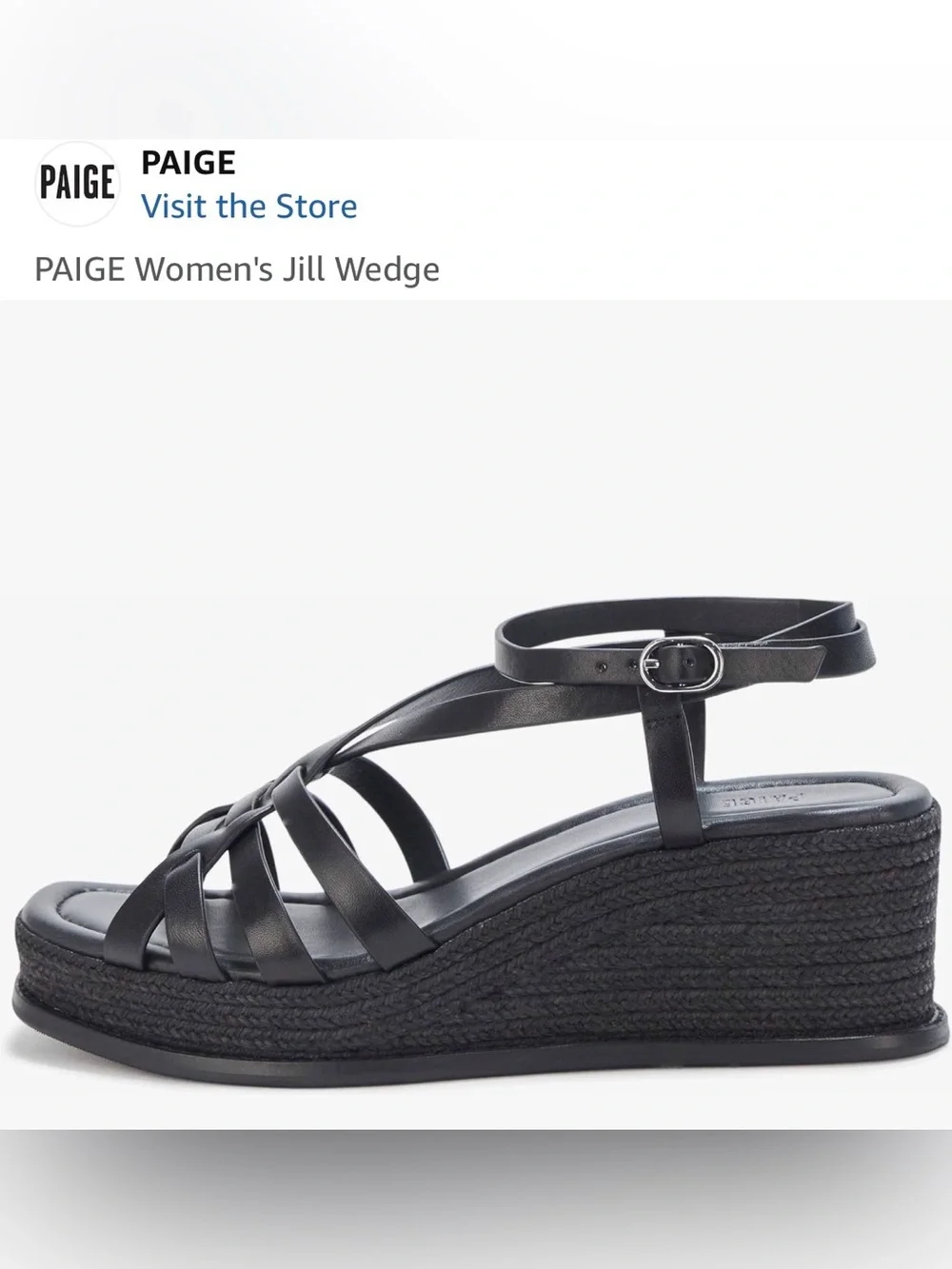 PAIGE Black Strappy Espadrille Jill Wedge Sandal with Ankle Strap